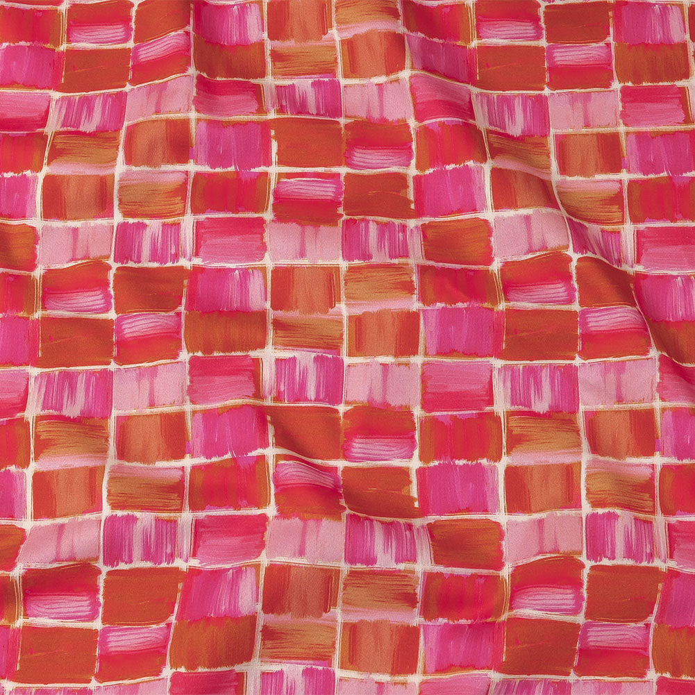 Stretch Cotton Sateen - Pink Painted Squares - Swatch Me Print - Mood Exclusive Citrus Collection - Joann Fabrics