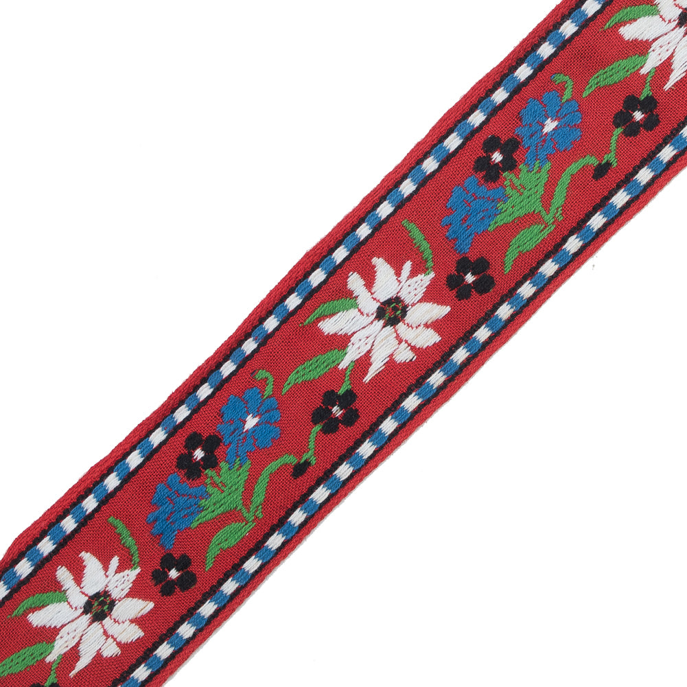 Red, Blue and Green Floral Jacquard Ribbon - 1.625