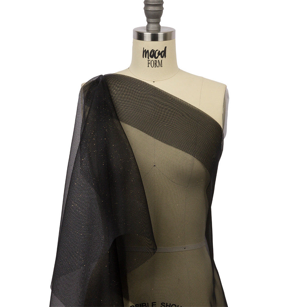 Polyester Mesh Organza with Gold Glitter - Black - Starlight Collection - Joann Fabrics
