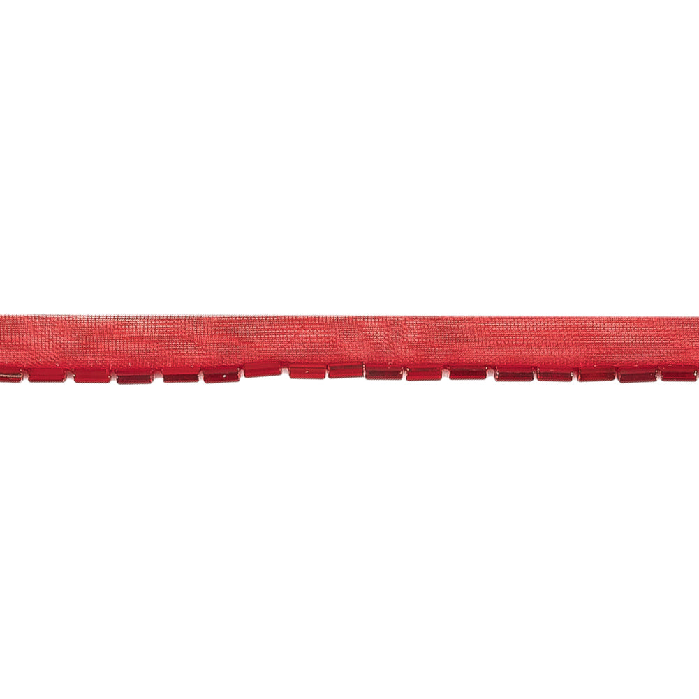 Vintage Red Bugle Beads on Red Trimming - 0.375