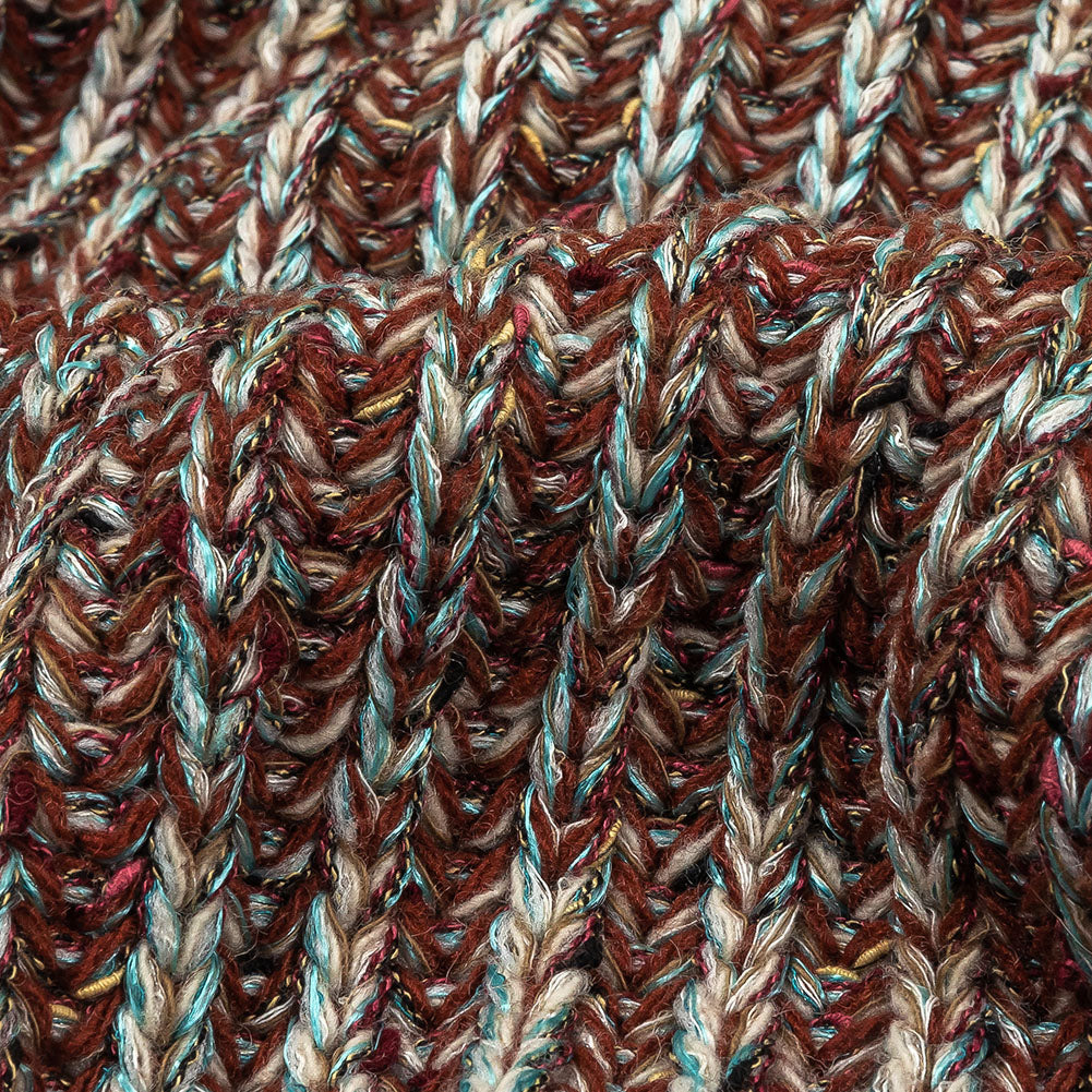 Tanager Turquoise, Rust Orange and Striped Mustard Chunky Sweater Knit - Joann Fabrics