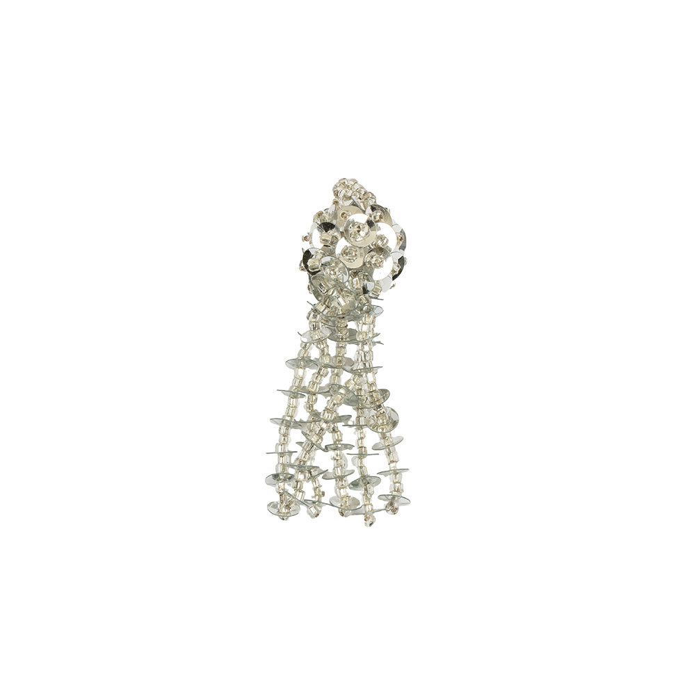 Vintage Silver Beaded and Sequined Tassel Ornament - 2