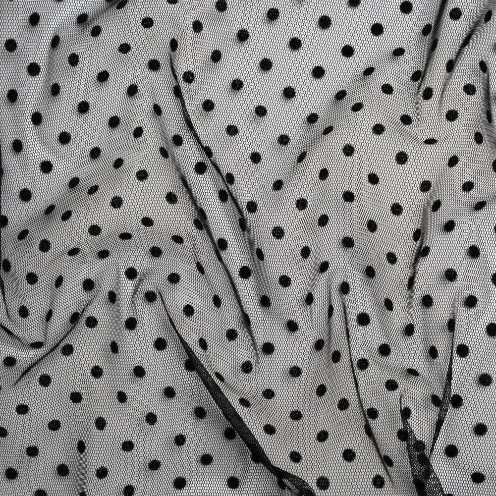 Polyester Tulle with Flocked Polka Dots - Black - Designer Deadstock - Joann Fabrics