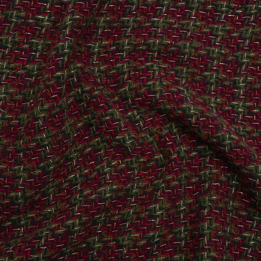 Metallic Wool Blend Tweed Twill Made in Italy - Olive Green, Dark Red and Gold Checks - Joann Fabrics