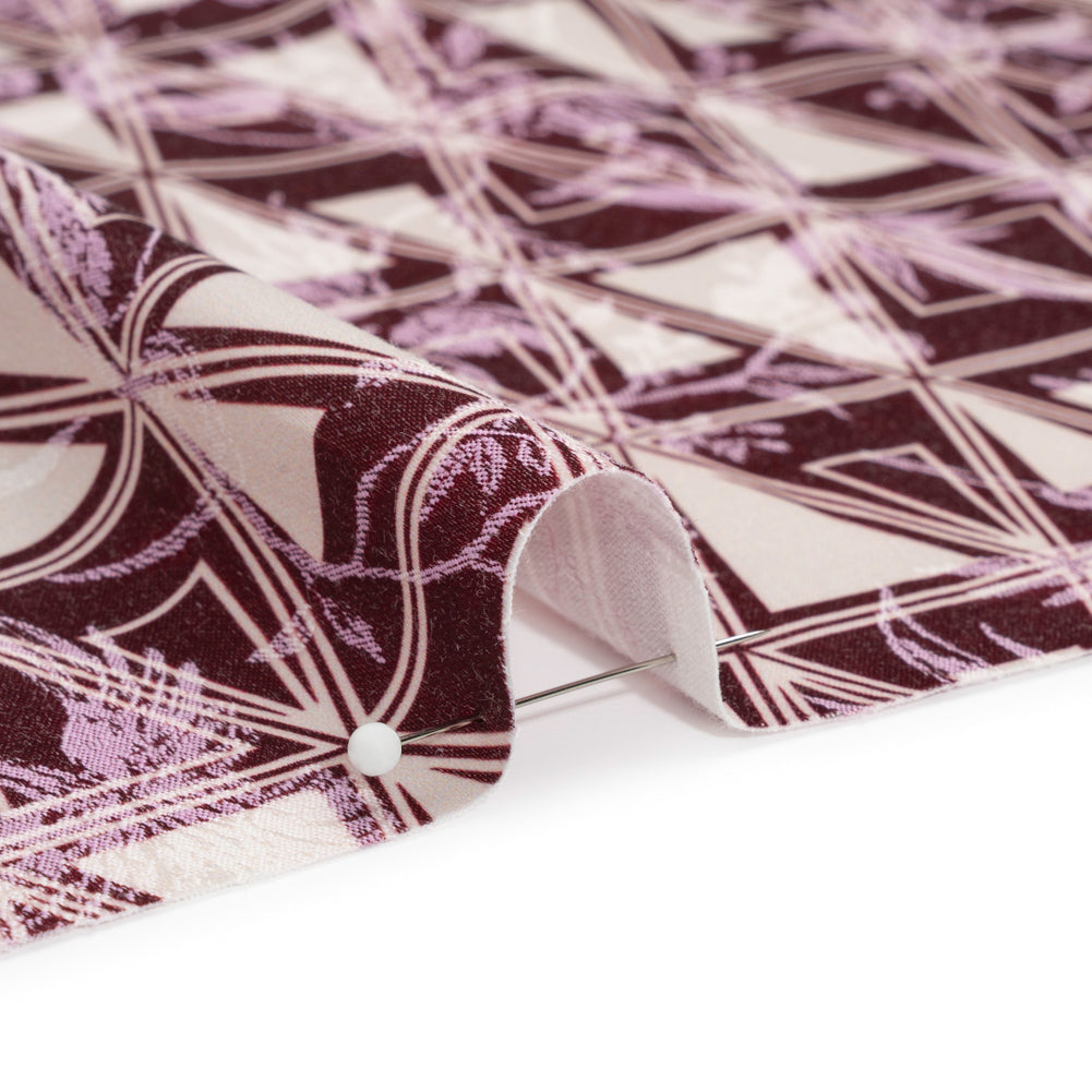 Stretch Flowers and Cranes Jacquard Print - Burgundy and White Triangles - Mood Exclusive Take Flight - Joann Fabrics