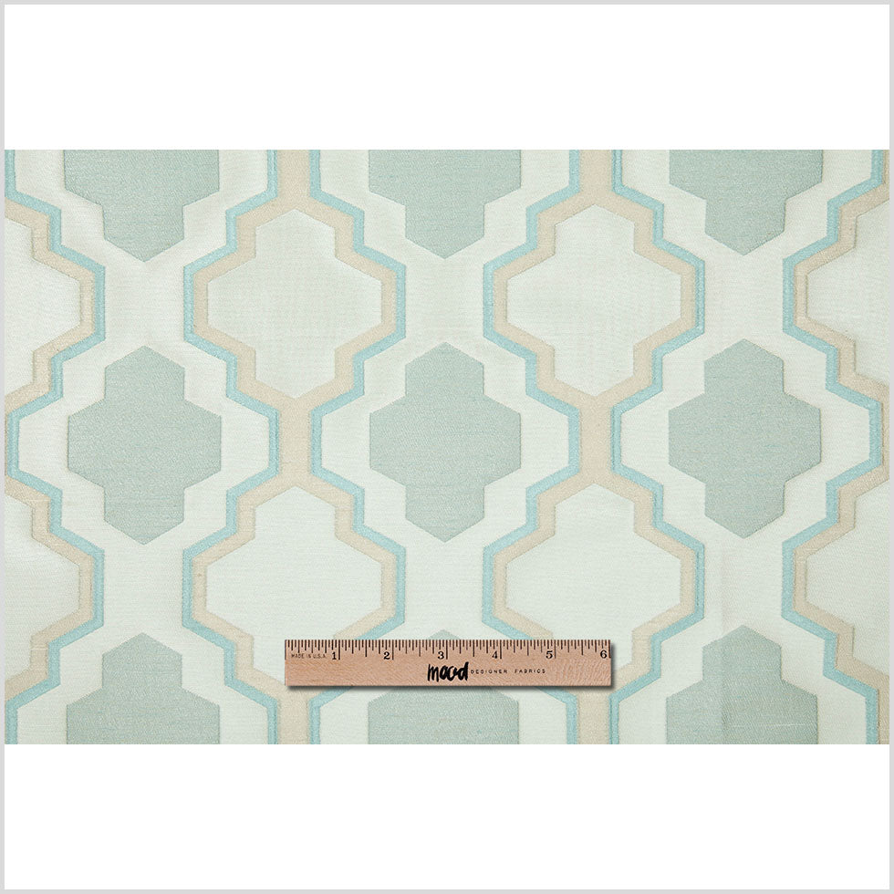 Ivory and Aqua Geometric Lines and Shapes Satiny Brocade - Joann Fabrics