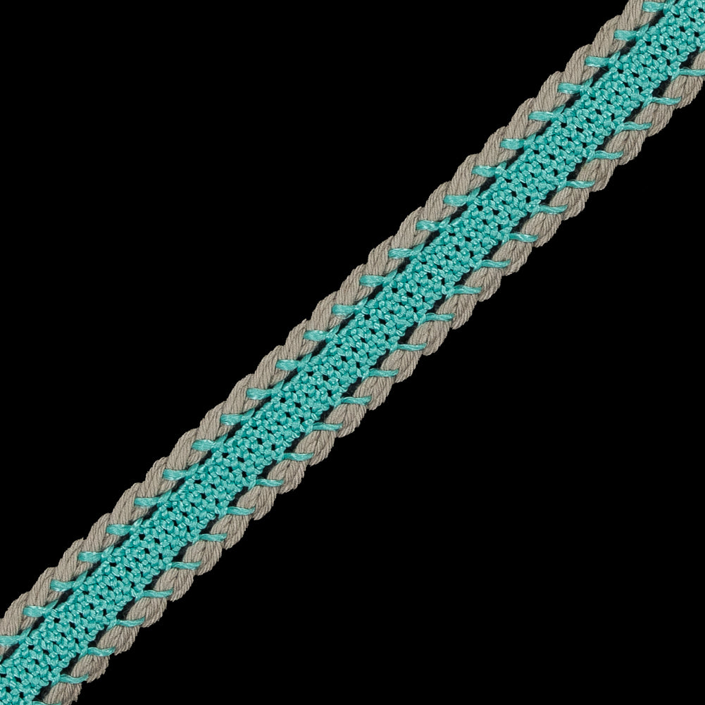 Teal and Beige European Crochet Trim - 0.5