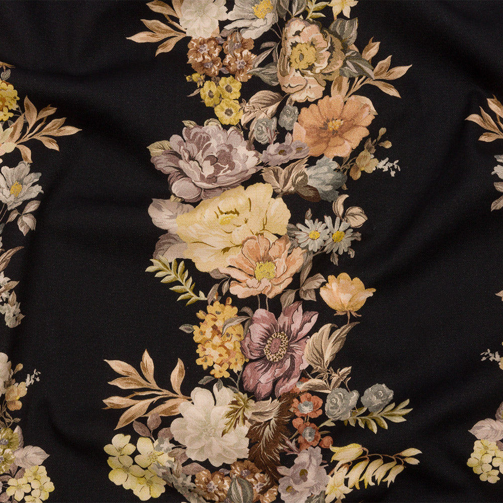 Brushed Stretch Cotton Twill Panel - Midnight, Pink and Peach Floral Columns - Mood Exclusive Parthenon Petals - Joann Fabrics