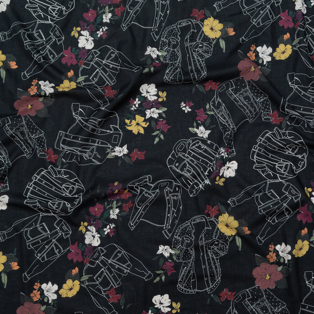 Cotton Voile - Black Beauty Jackets and Flowers - Mono No Aware Print - Mood Exclusive Kenko Collection - Joann Fabrics