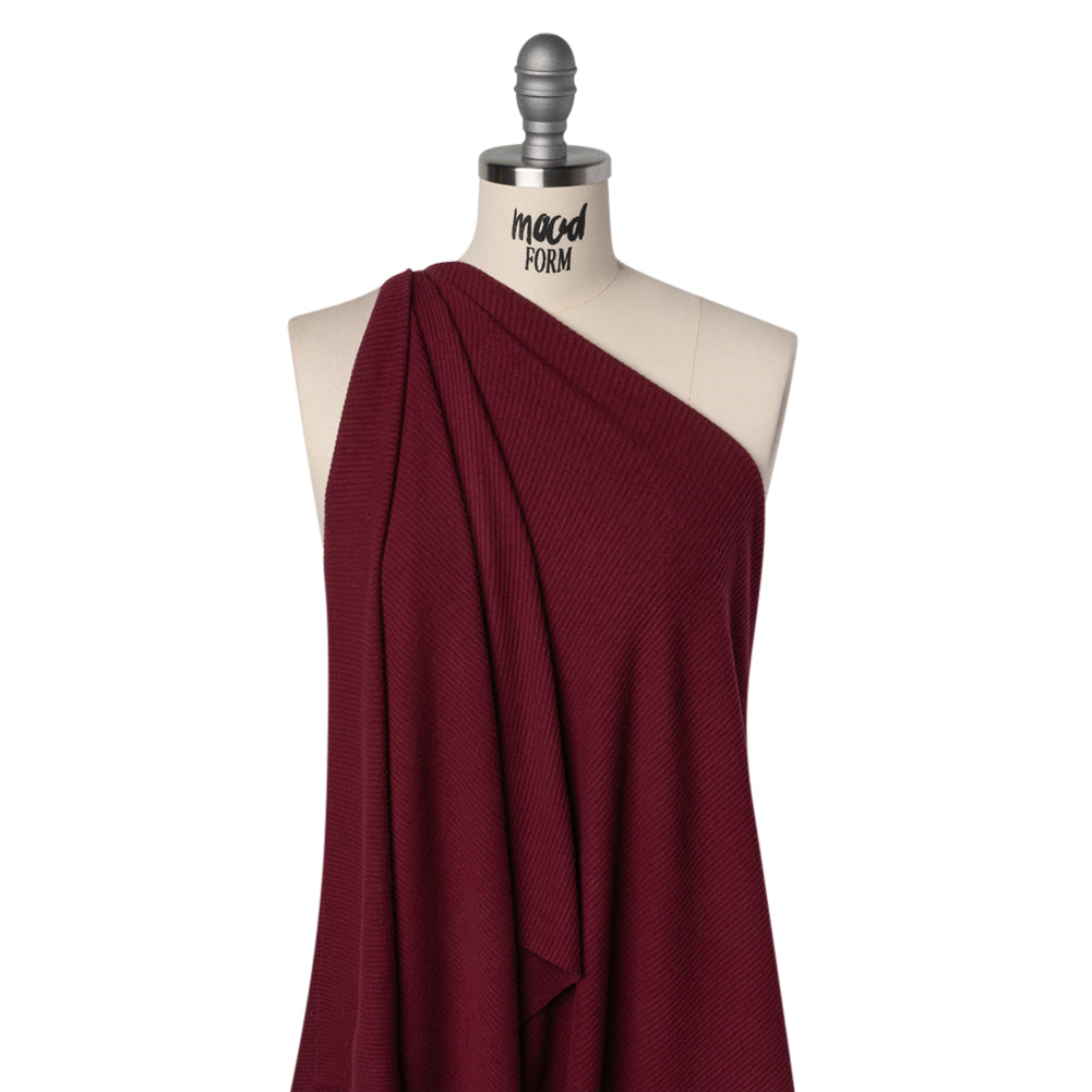 Brushed Cozy Stretch Viscose 2x2 Rib Knit - Wine - Deadstock - Joann Fabrics