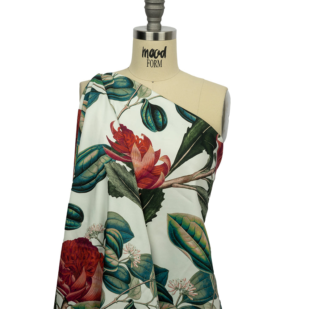 Stretch Cotton Sateen - Red and Green Floral - Paintbrush Lily Print - Mood Exclusive Aloha Collection - Joann Fabrics