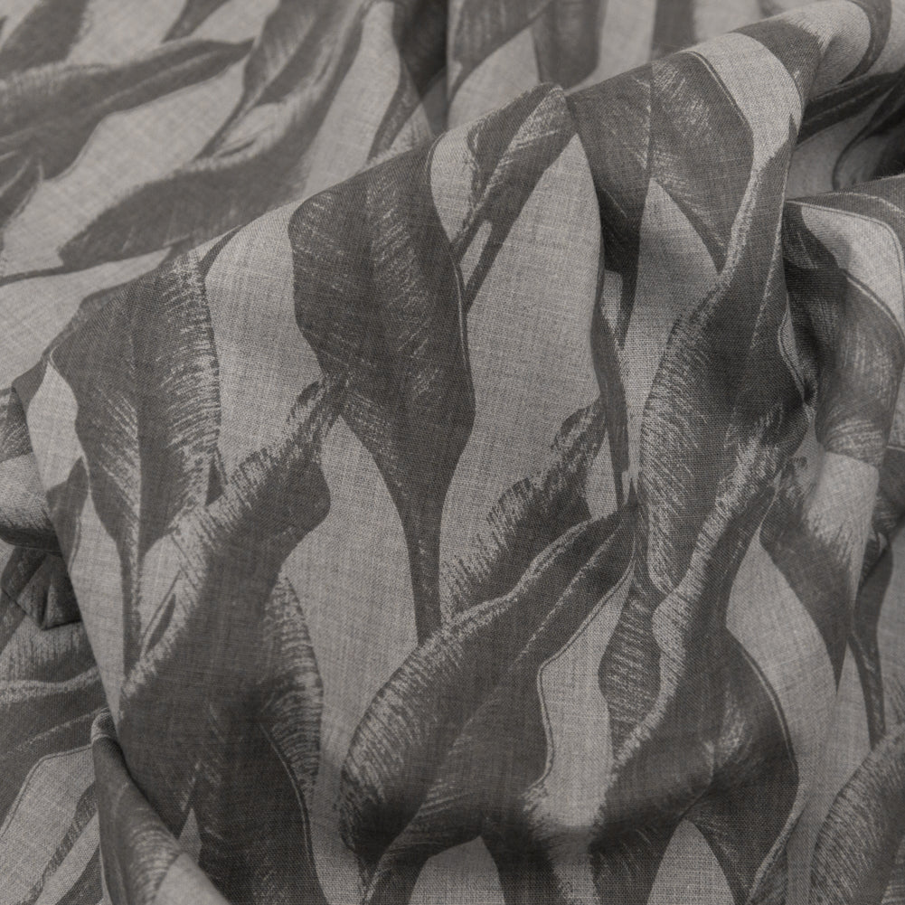 Organic Cotton Shirting - Heathered Vapor and Granite Gray Leaves - Joann Fabrics