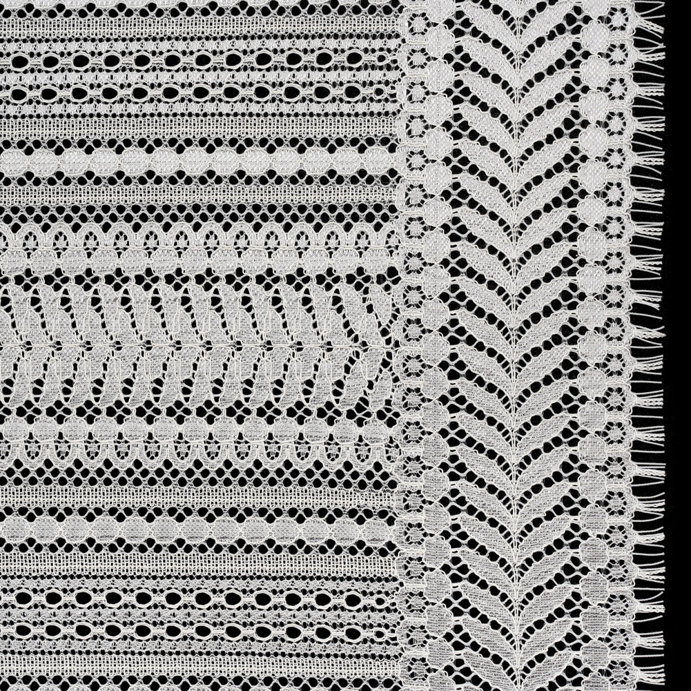 Luminous Corded Lace Panel with Finished Fringed Edges - Ivory Dot and Leaf Stripes - Joann Fabrics