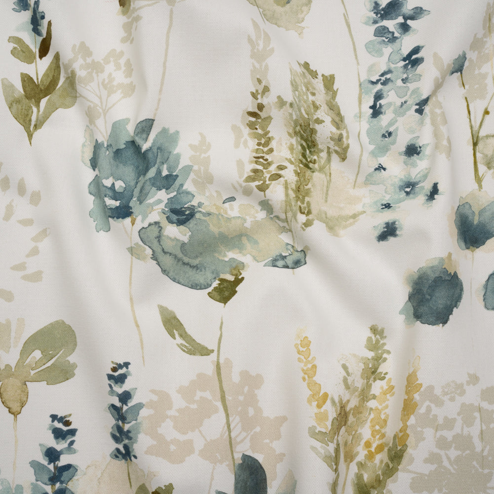Printed Cotton Canvas - Azure Watercolor Blooms - British Imported - Joann Fabrics