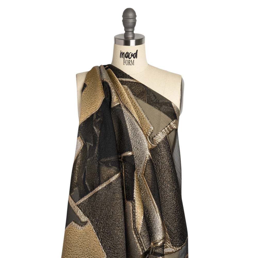 Gold, Silver and Black Metallic Abstractly Geometric Luxury Burnout Brocade - Joann Fabrics