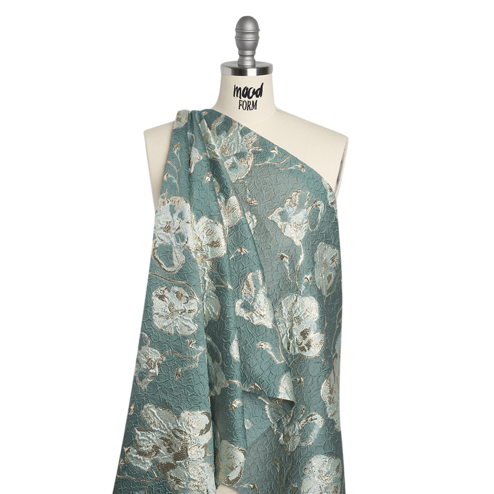 Metallic Brocade - Dusty Teal, Aqua and White Gold Flowers on Flowers - Joann Fabrics