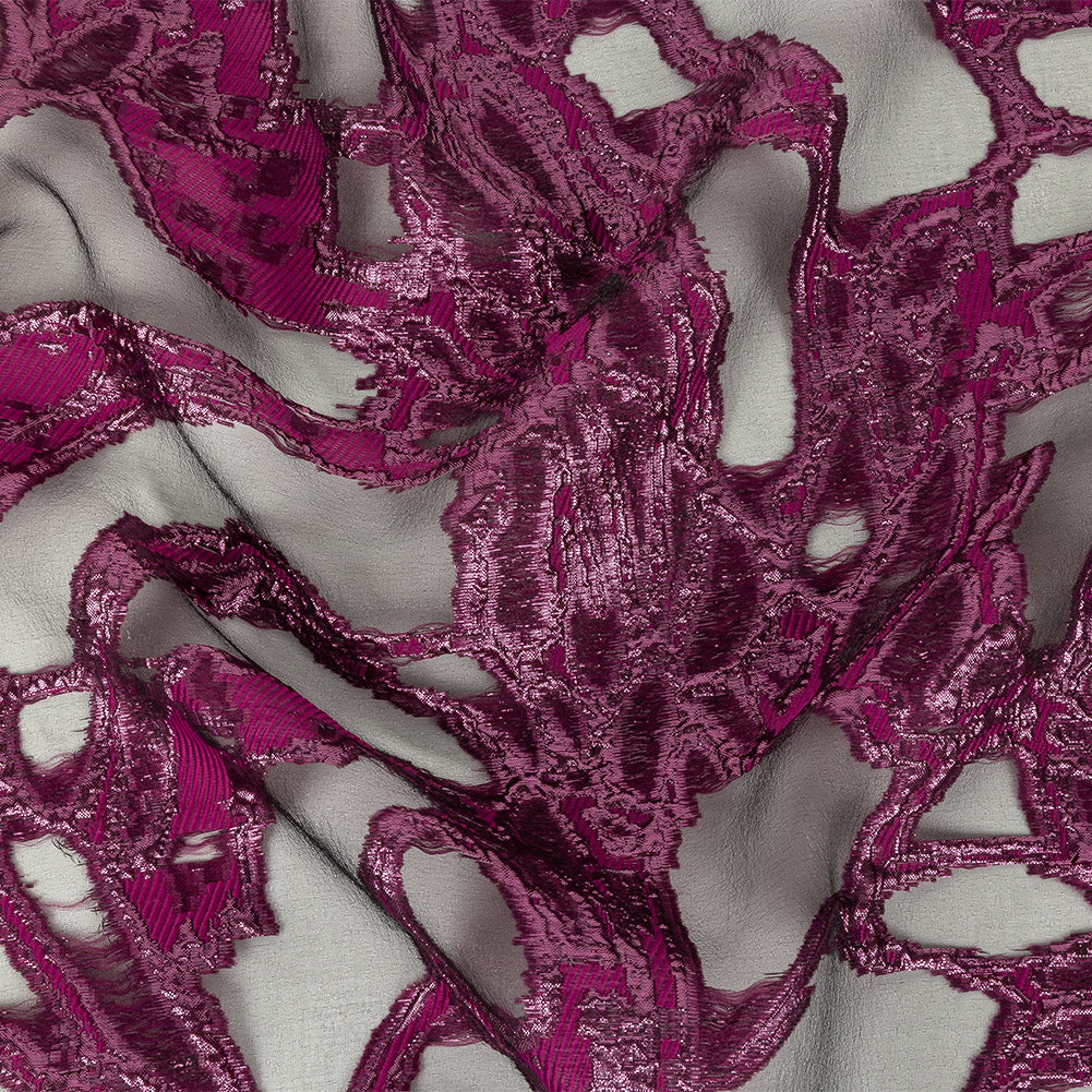 Mood Exclusive Metallic Raspberry Radiance and Black Mineral Veins Luxury Burnout Brocade - Joann Fabrics