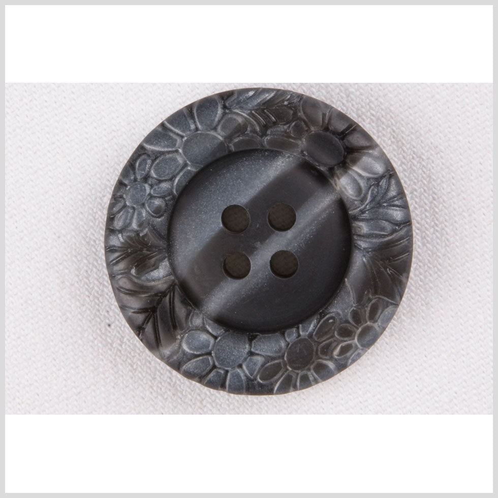 Plastic 4-Hole Button - 54L/34mm - Dark Gray Streaked Floral Embossed Rim - Joann Fabrics