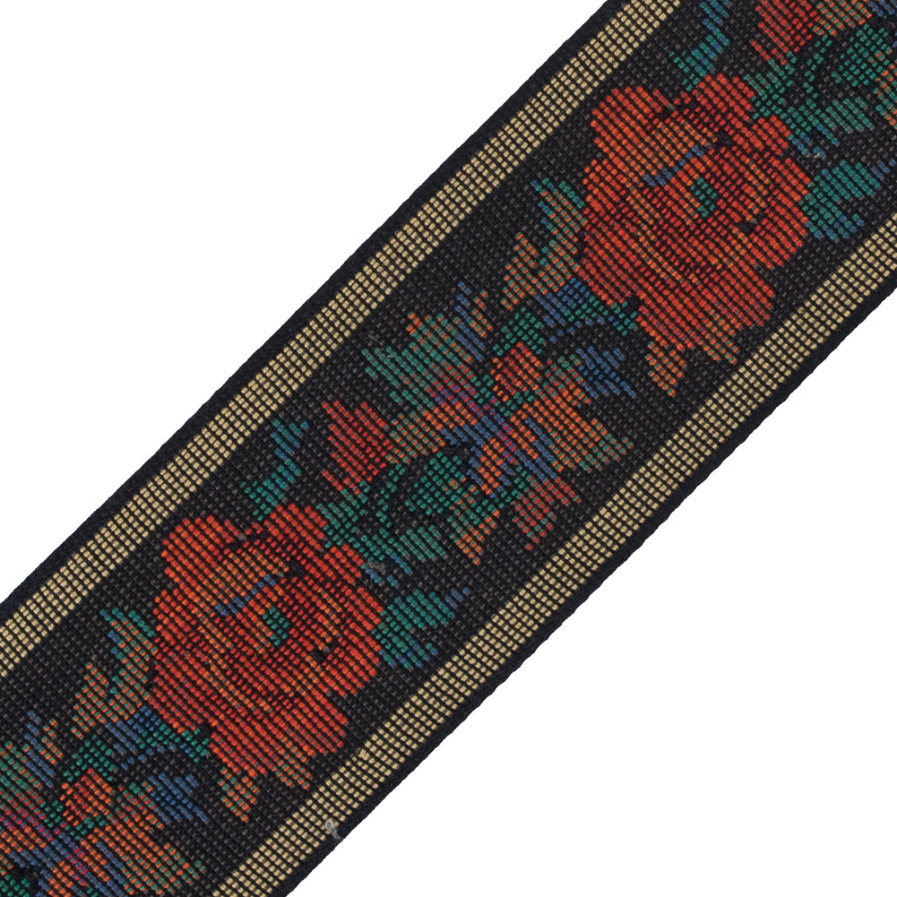 Orange and Black Floral Jacquard Ribbon - 2.25