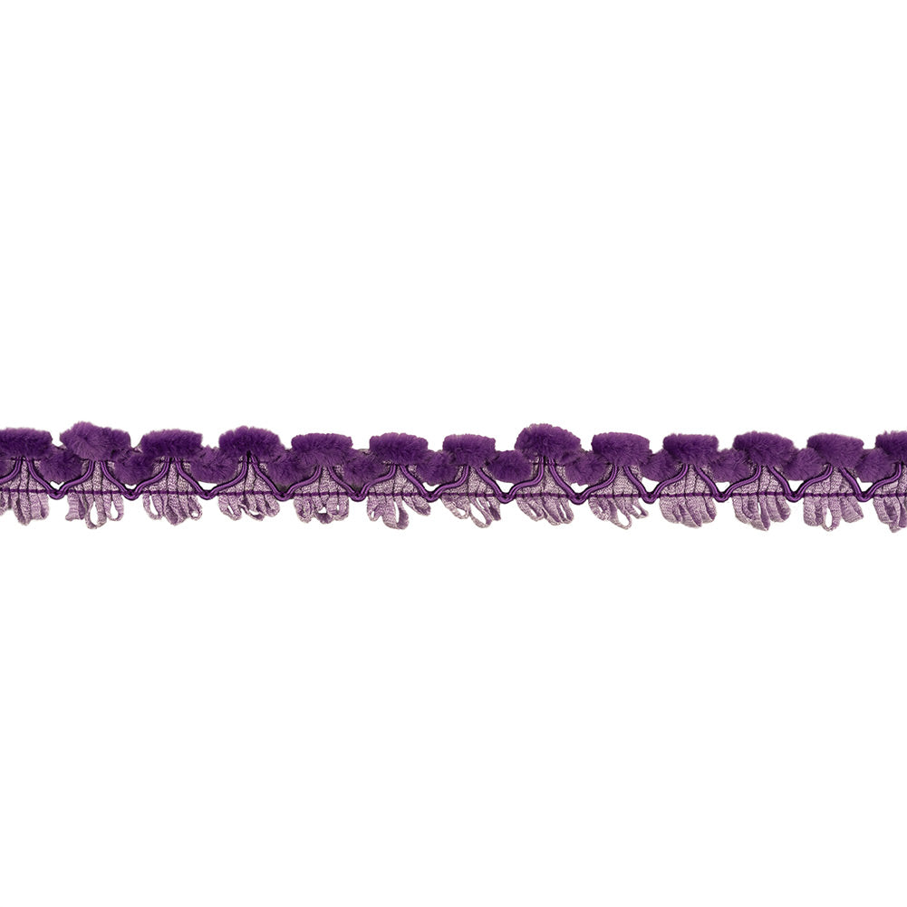 Purple Faux Fur and Picot Trios Cord Braided Trim - 0.875