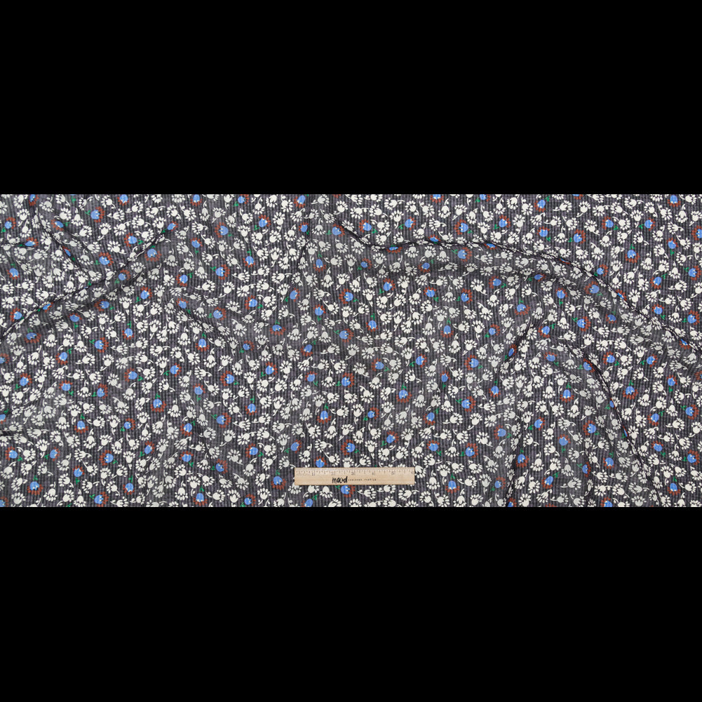 Famous NYC Designer Blackened Pearl, Jet Stream and Alaskan Blue Tossed Floral and Gingham Silk Georgette - Joann Fabrics