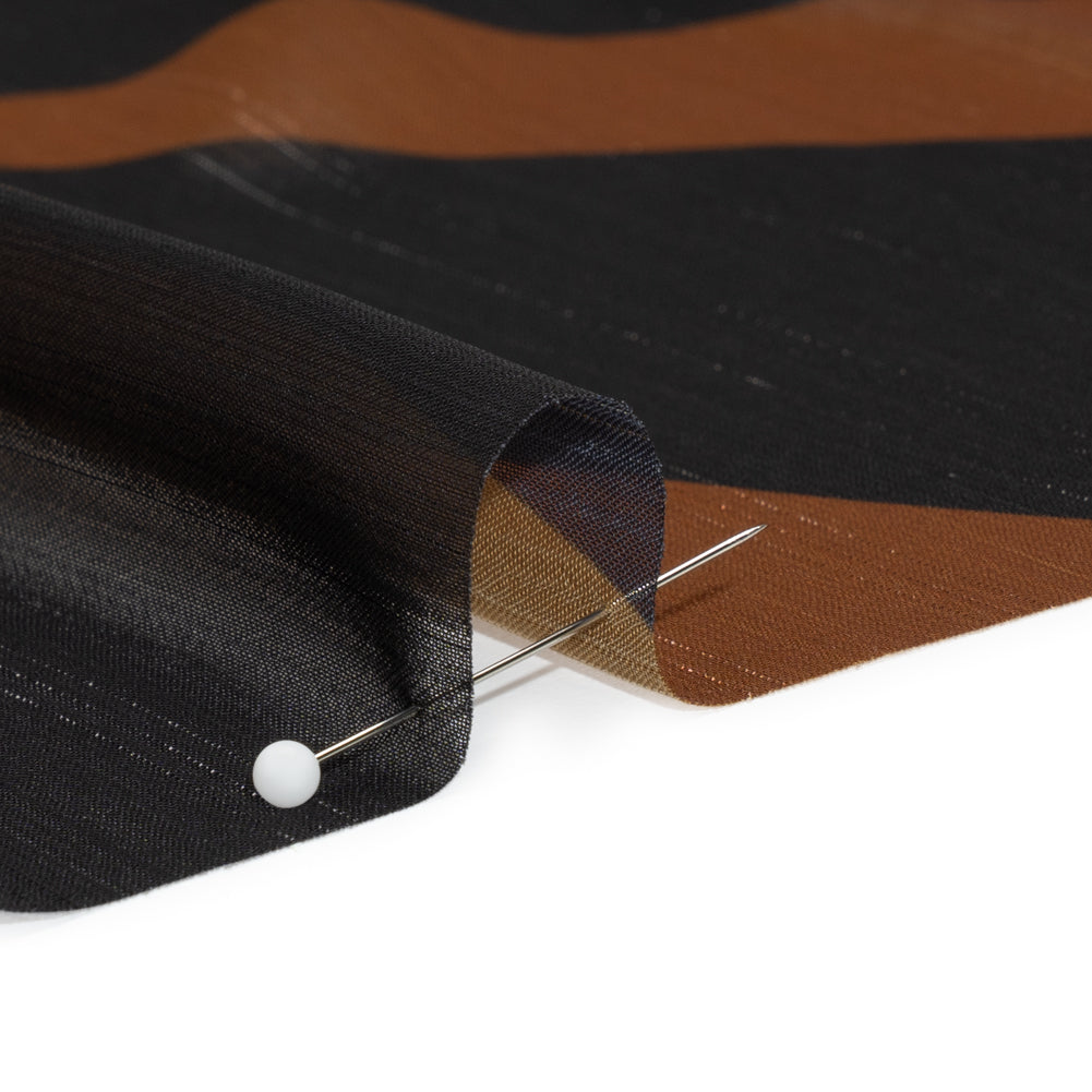 Polyester Chiffon Print with Metallic Pinstripes - Chocolate Brown and Black Abstract - Mood Exclusive Fondue Funhouse - Joann Fabrics