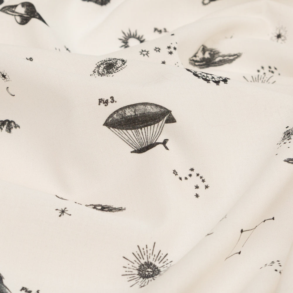 Cotton Voile - White Flying Machines and Outer Space - Future That Awaits Us Print - Mood Exclusive Crow Collection - Joann Fabrics