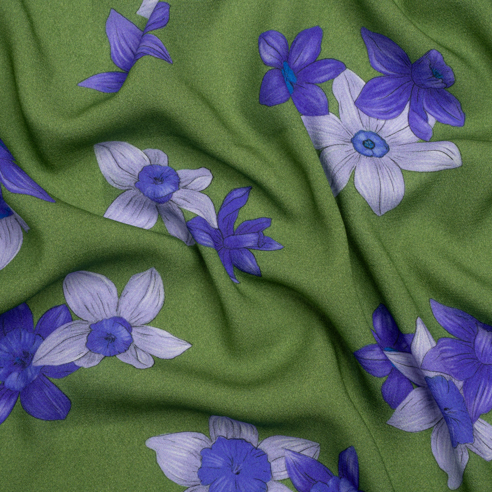 Viscose Crepe Print - Kelly Green and Indigo Floral - Mood Exclusive Baby Bunches - Joann Fabrics