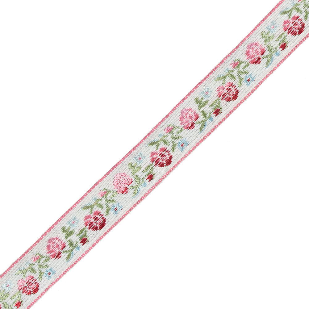 Pink and Red Ombre Floral German Jacquard Ribbon - 0.625