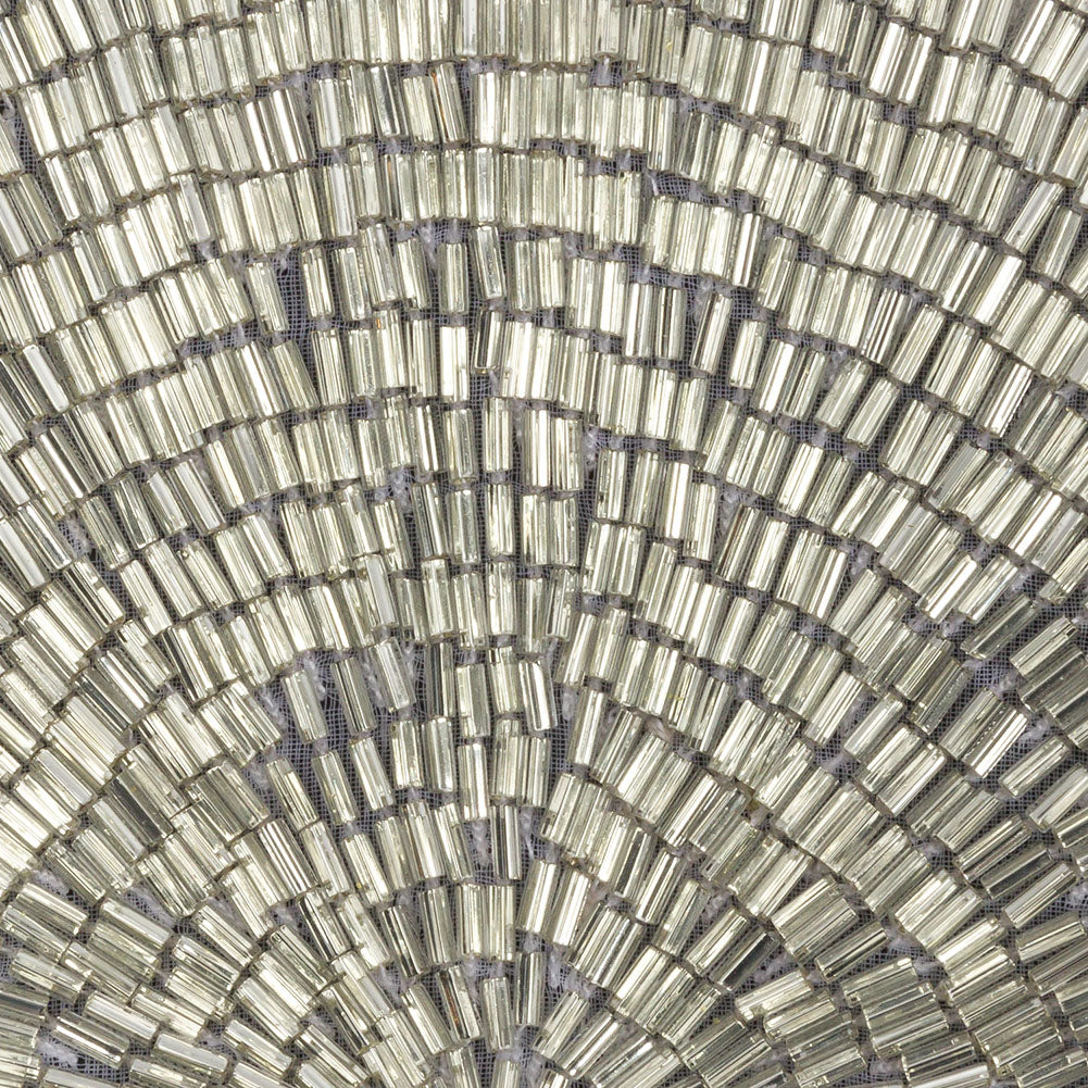 Vintage Silver Lined Bugle Beaded Half Circle Applique - 3.5