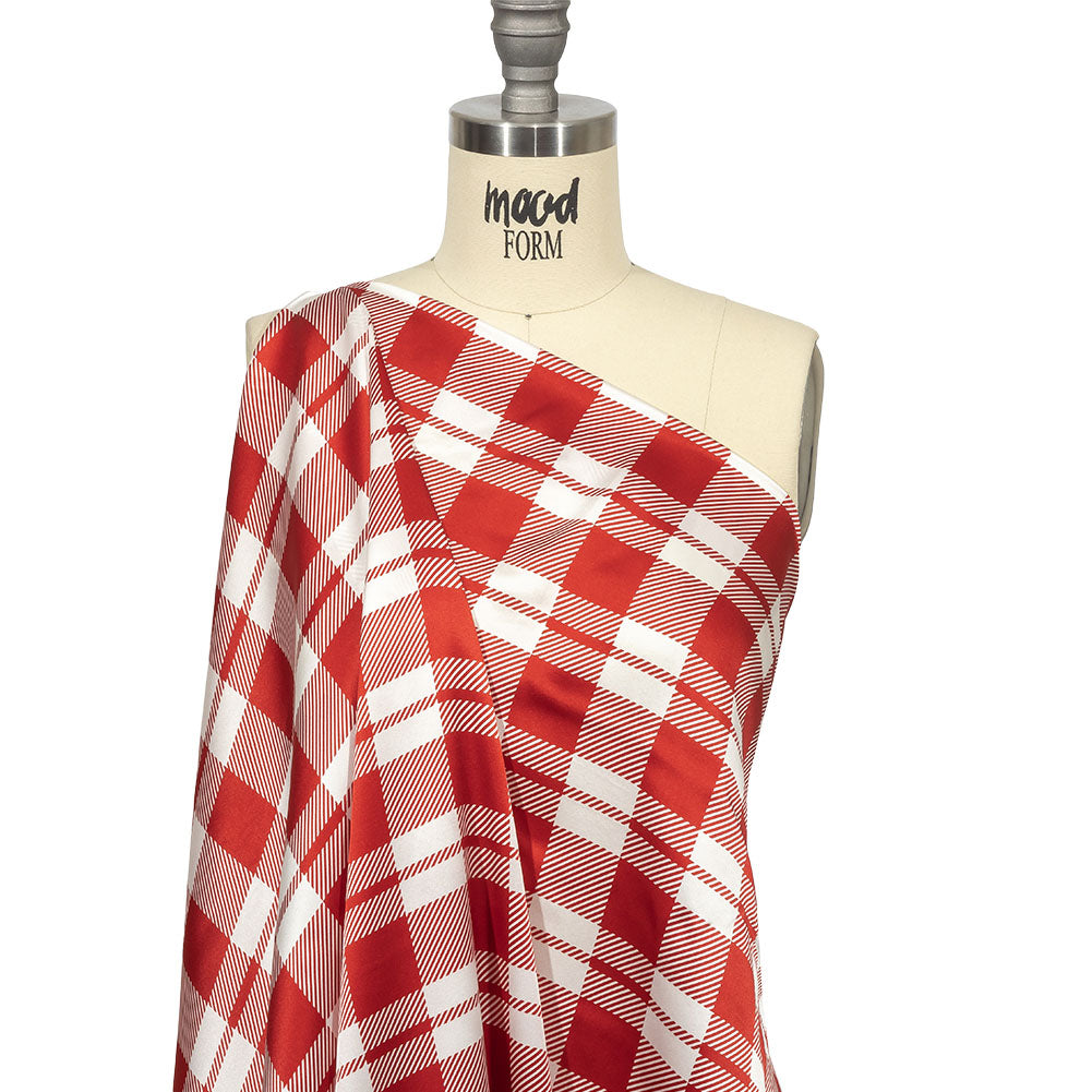 Balenciaga Italian Red and White Plaid Silk Charmeuse - Joann Fabrics