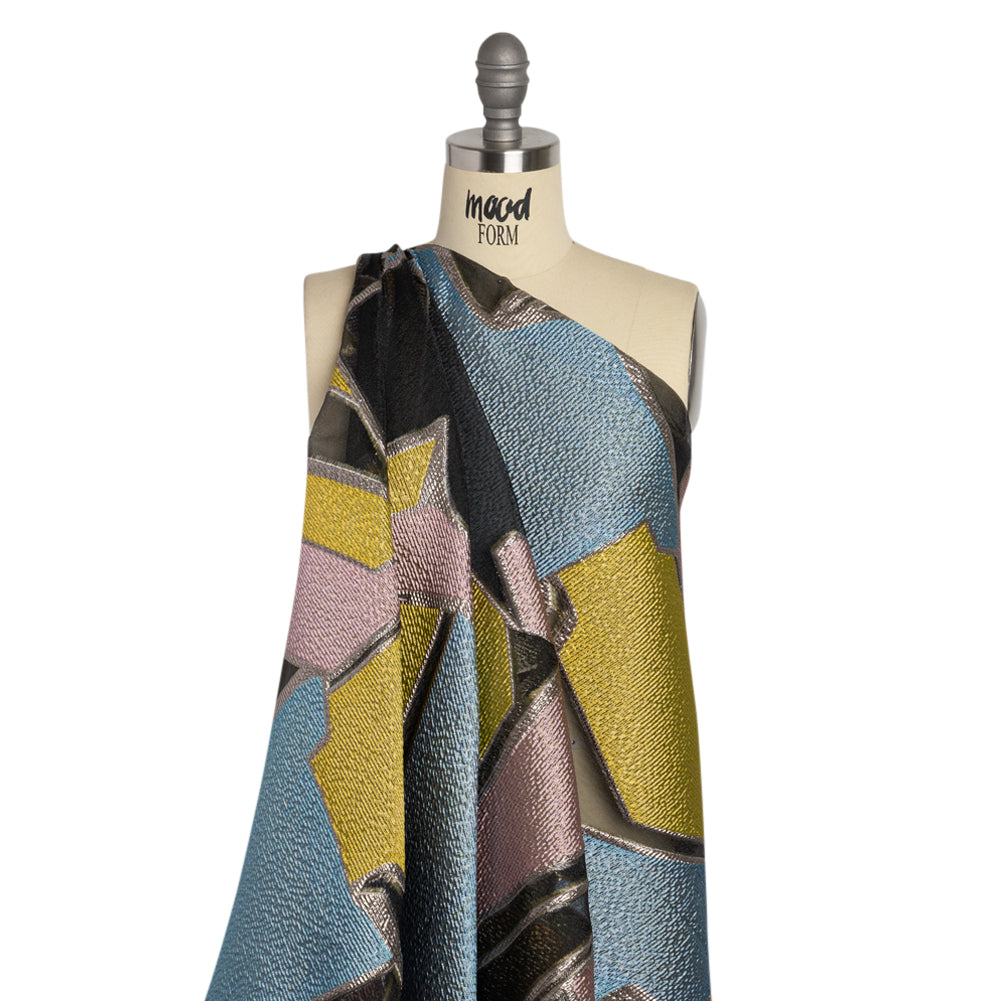 Pink, Blue and Yellow Metallic Abstractly Geometric Luxury Burnout Brocade - Joann Fabrics