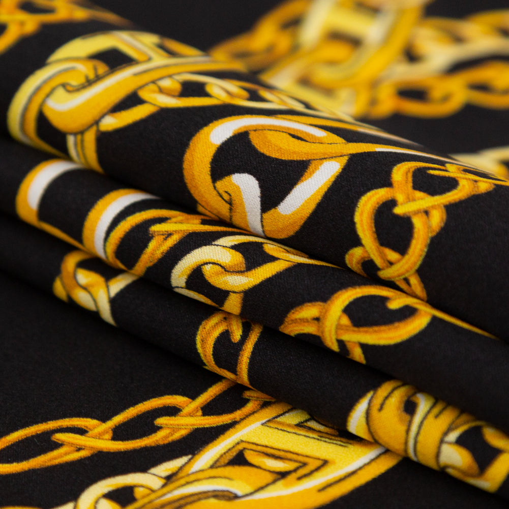Mood Exclusive Italian Black Bean and Gold Chains Digitally Printed Silk Charmeuse - Joann Fabrics