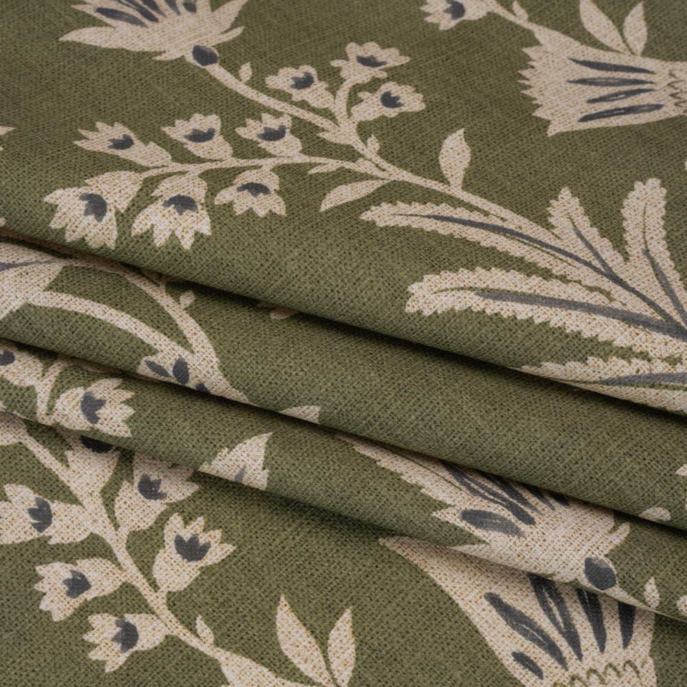 Printed Cotton Canvas - Moss Leafy Sprays and Little Flowers - British Imported - Joann Fabrics