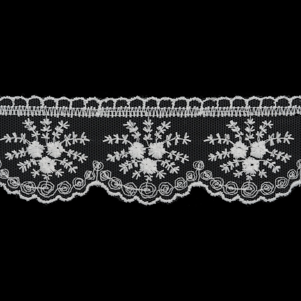 Embroidered Lace Tulle Trim with Scalloped Edges - 2.375