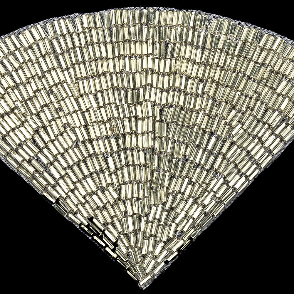 Vintage Silver-lined Beaded Fan Applique - 3.5