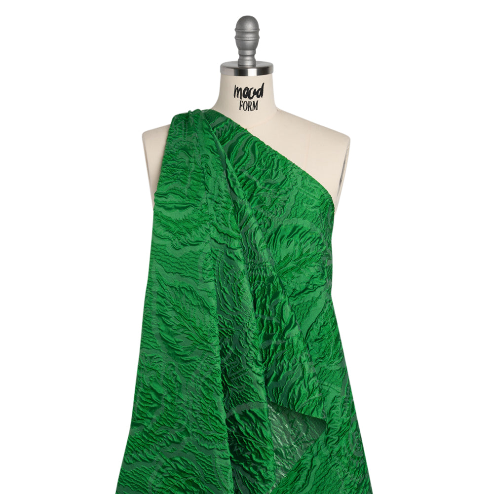 Polyester Brocade - Monochrome Kelly Green Roses and Leaves - Joann Fabrics