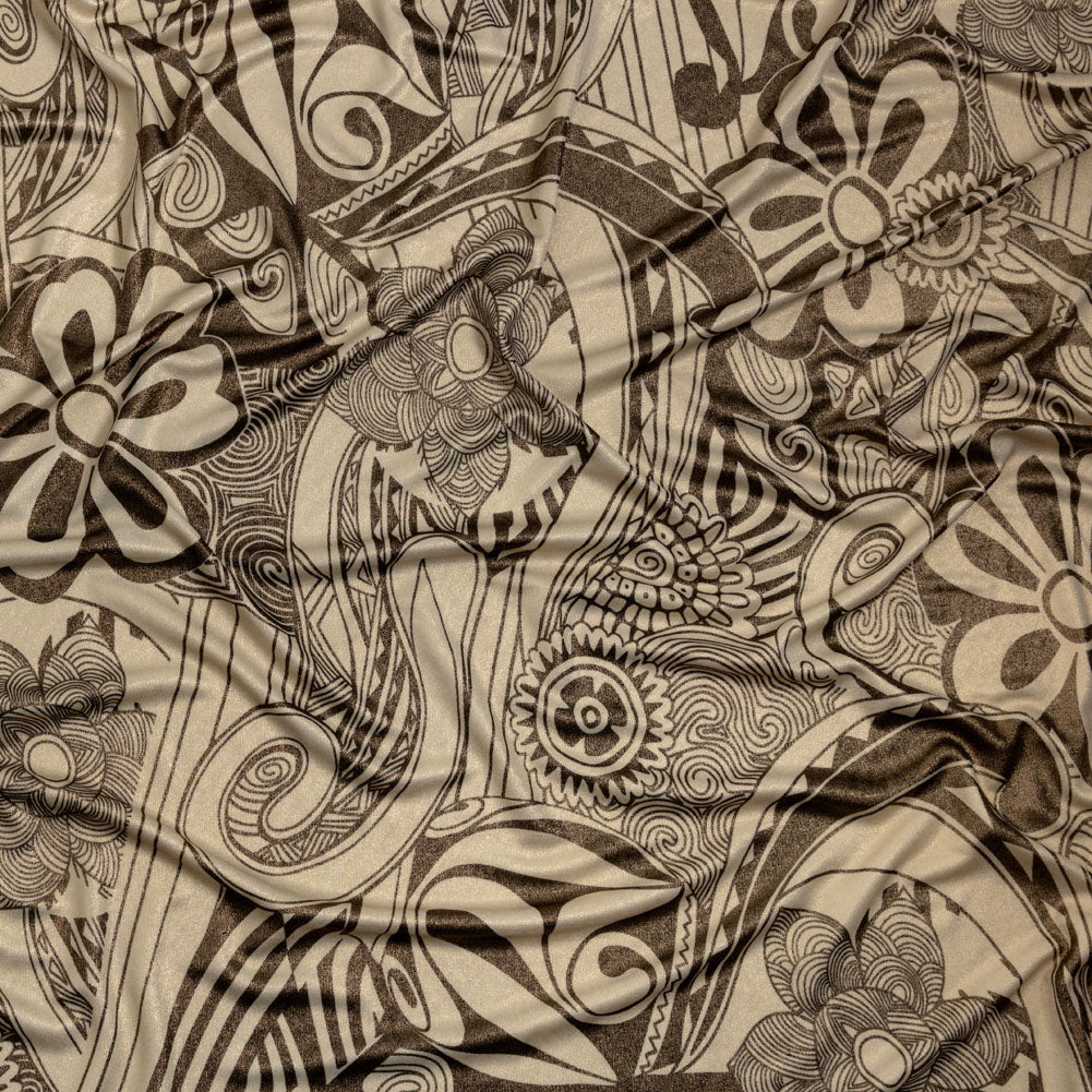 Black and Ivory Retro Floral SIlk Jersey with Gold Foil - Joann Fabrics