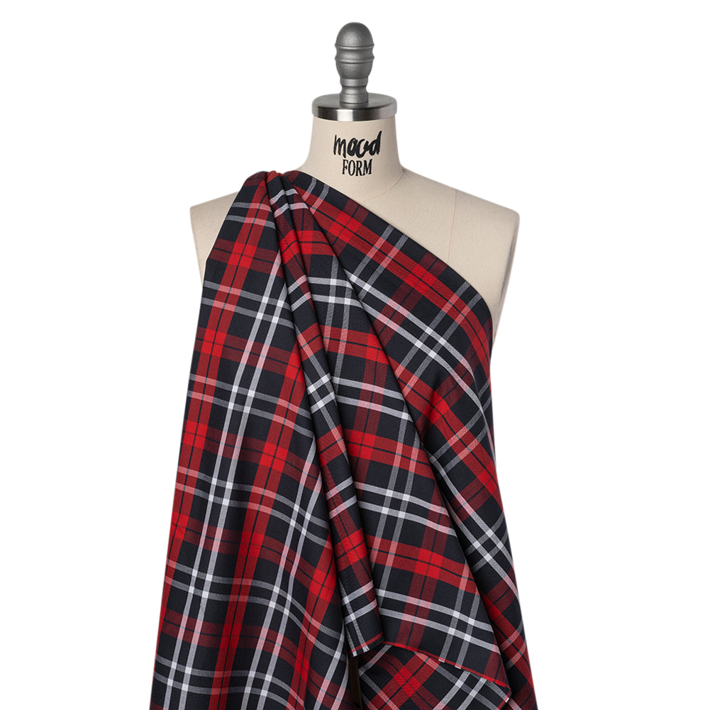 Cotton Oxford Shirting - Navy Blue, Red and White Plaid - Deadstock - Joann Fabrics