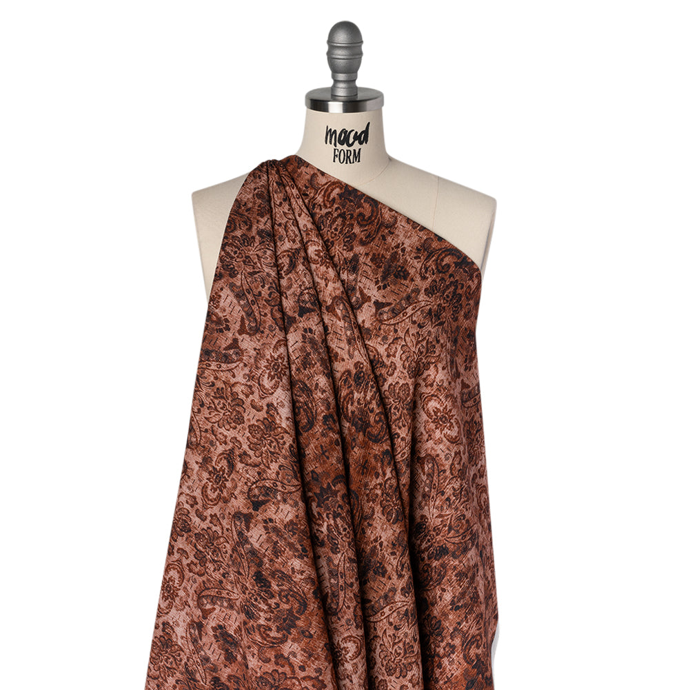 Slubbed Gauzy Cotton Woven - Rust and Burgundy Distressed Floral Damask - Mood Exclusive Reflecting Revelations Print - Joann Fabrics