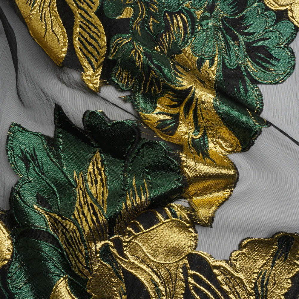 Metallic Forest, Gold and Black Fantastic Flowers Luxury Burnout Brocade - Joann Fabrics