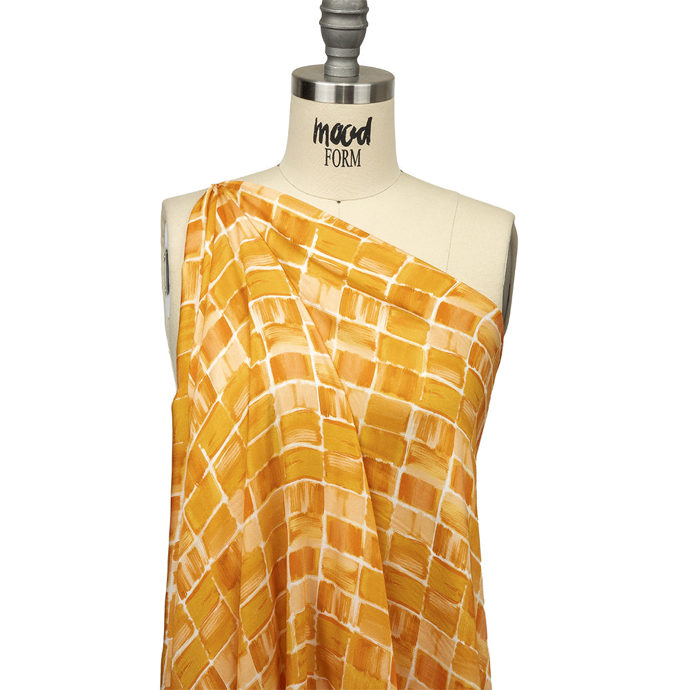 Rayon Challis - Yellow Painted Squares - Swatch Me Print - Mood Exclusive Citrus Collection - Joann Fabrics