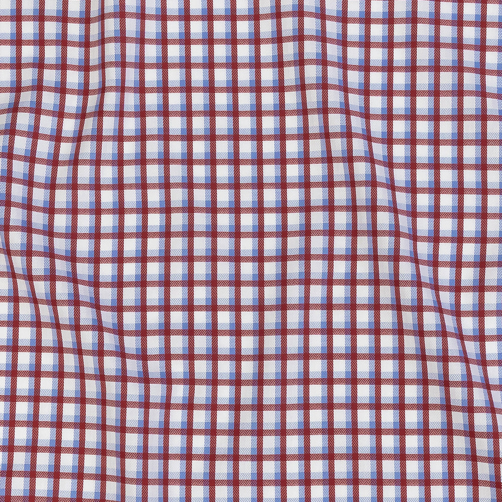 Premium Light Blue and Rococco Red Shadow Check and Chevron Cotton Dobby Shirting - Joann Fabrics