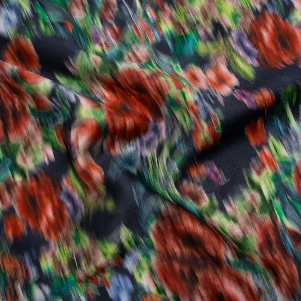 Polyester Mikado - Red, Green and Navy Floral Diagonal Striations - Mood Exclusive Flickering Field Print - Joann Fabrics