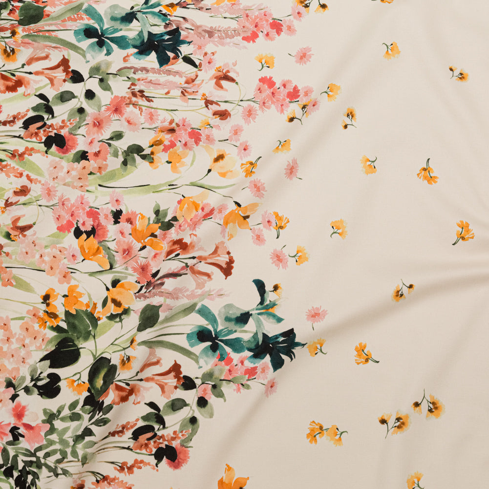 Stretch Cotton Sateen - White Floral Border - Blooming Upwards Print - Mood Exclusive Serengeti Collection - Joann Fabrics