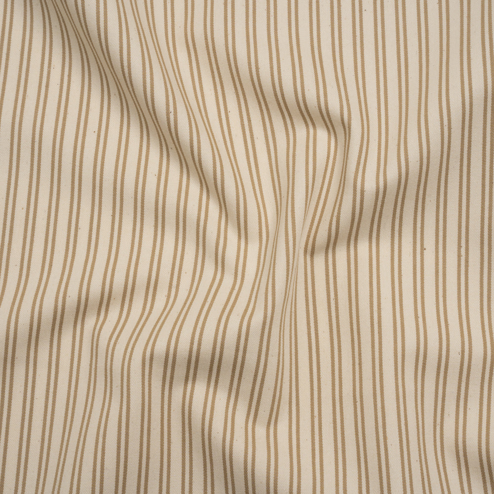 Cotton Twill - Natural Beige Speckles and Taupe Paired Stripes - Deadstock - Joann Fabrics
