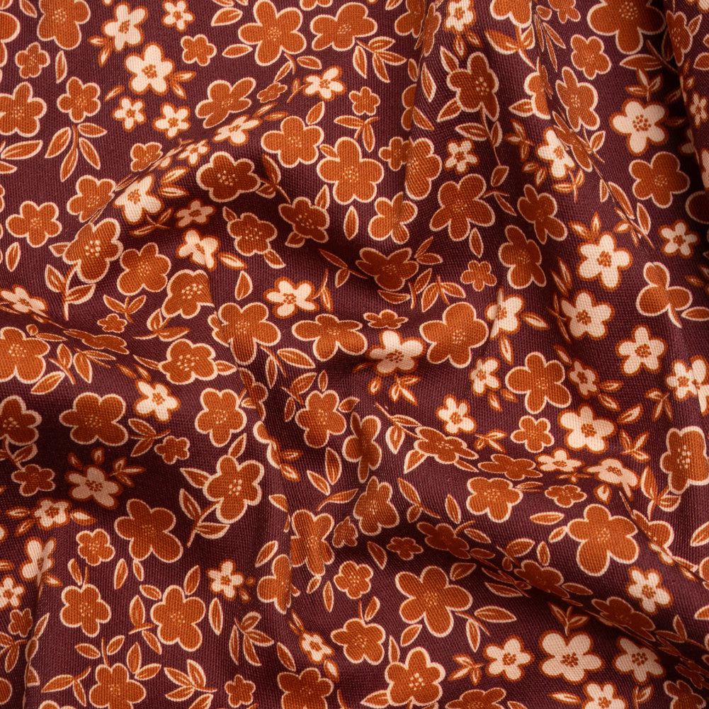 Stretch Cotton Twill Print - Burgundy, Rust and Peach Floral - Mood Exclusive September Sprouts - Joann Fabrics
