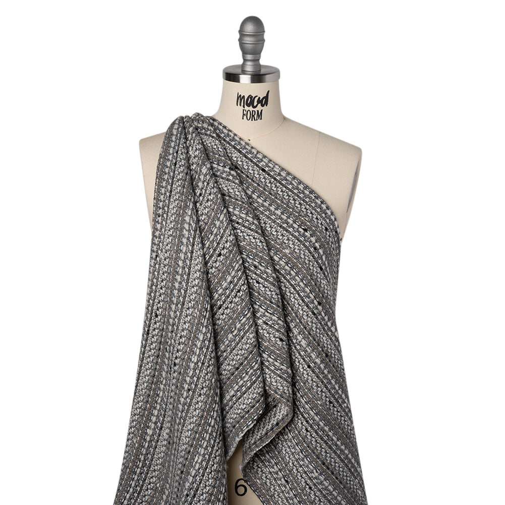 Metallic Wool Blend Tweed Made in Italy - White, Beige and Silver Stripes - Joann Fabrics