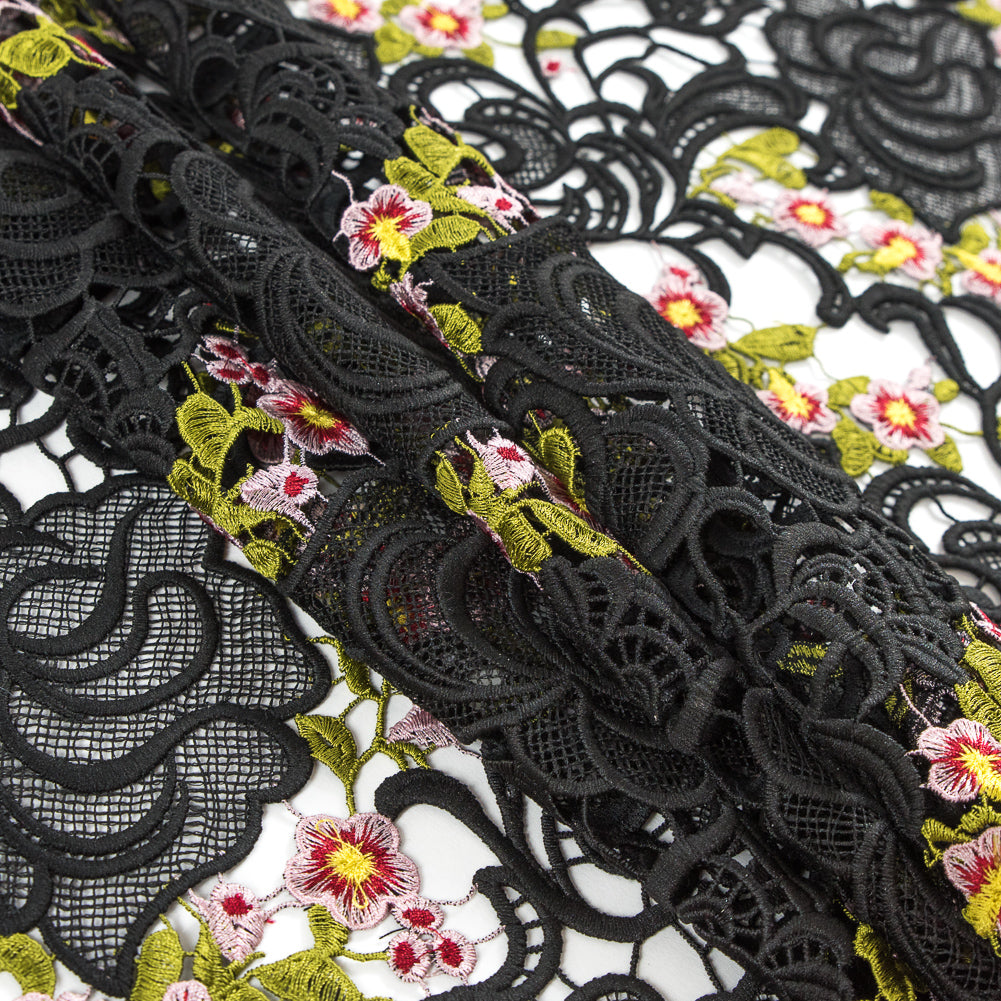 Black Floral Embroidered Guipure Lace - Joann Fabrics