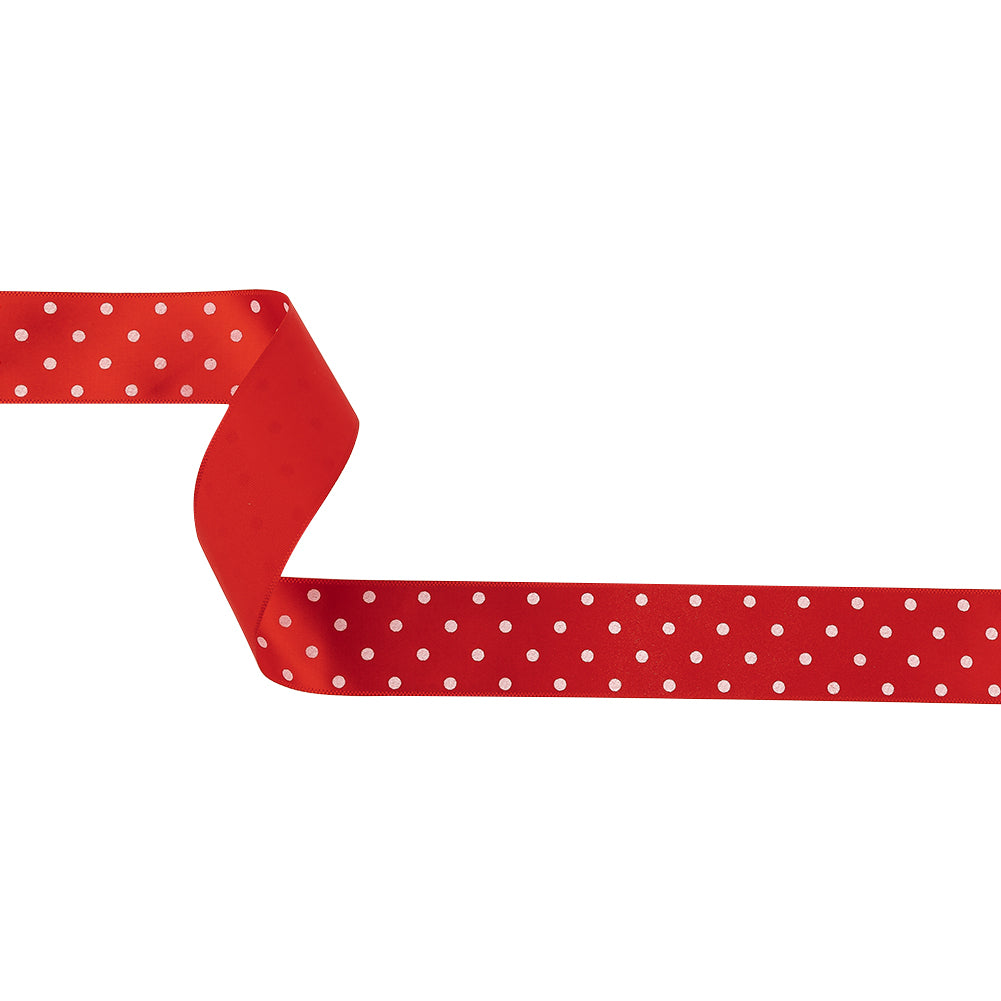 Red and White Polka Dots Satin Ribbon - 1